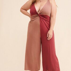 Anthropologie Daily Practice Plus Size Twist-Front Colorblock Jumpsuit Sz 1X